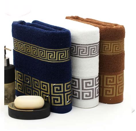 royal blue white and gold bathroom versace print towels|VERSACE.